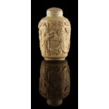 Property of a lady - a large Chinese ivory snuff bottle, late 19th century, carved in relief with
