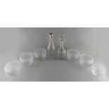 Property of a lady - a set of five late 19th / early 20th century cut glass finger bowls with etched