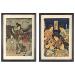 Property of a gentleman - two 19th century Japanese woodblock prints, in matching glazed black