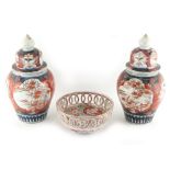 Property of a lady - a pair of 19th century Japanese Imari vases & covers, each 9.75ins. (24.