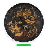 Property of a gentleman - a very large Japanese black lacquer circular tray, 19th century, decorated