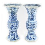 Property of a lady - a pair of Chinese blue & white hexagonal gu vases, Kangxi period (1662-1722),