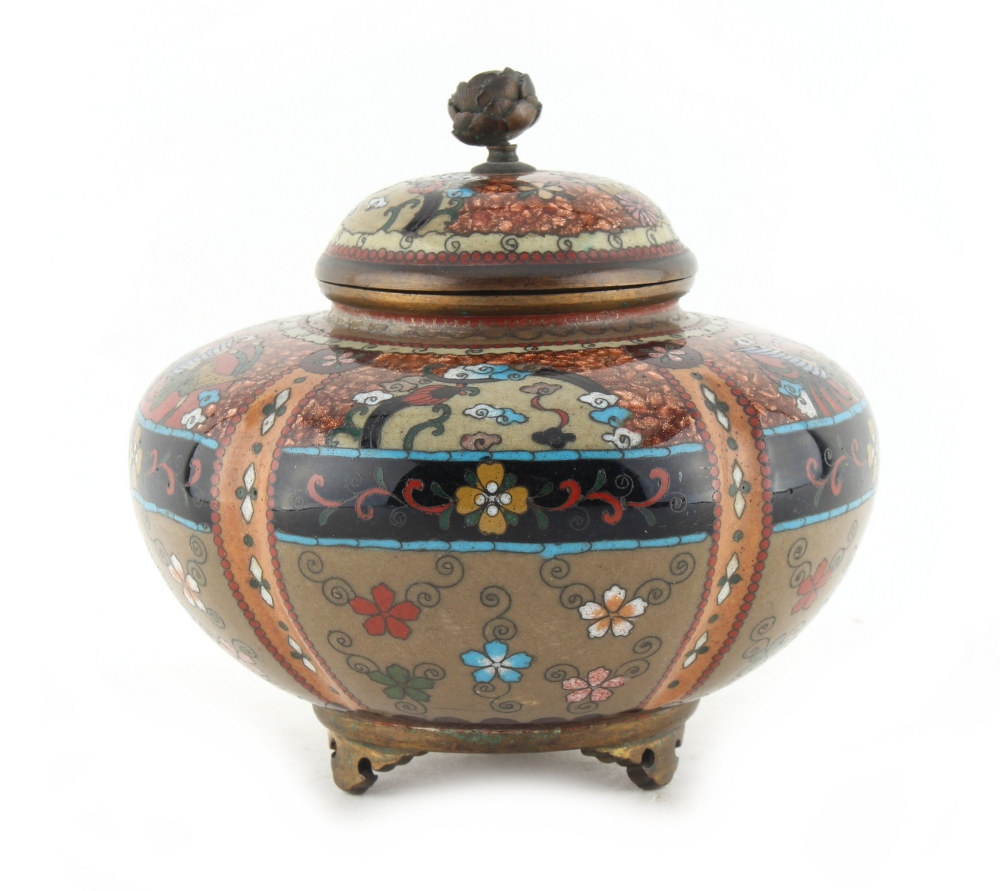 Property of a lady - a Japanese cloisonne lobed koro, Meiji period (1868-1912), 4.5ins. (11.5cms.)