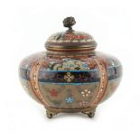 Property of a lady - a Japanese cloisonne lobed koro, Meiji period (1868-1912), 4.5ins. (11.5cms.)