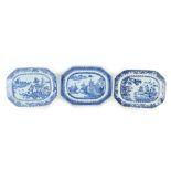 Property of a lady - three 18th century Chinese Qianlong period blue & white exportware meat plates,