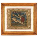 Property of a deceased estate - a mid 17th century English silk stumpwork bordered tapestry panel,