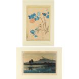 Two late 19th / early 20th century Japanese woodblock prints, one depicting a landscape, the other