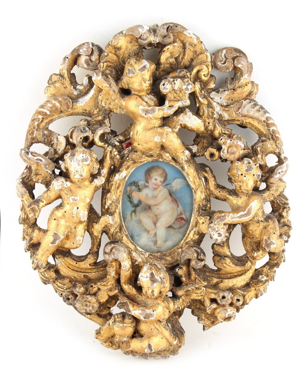 Property of a gentleman - an Italian Florentine carved giltwood framed miniature on ivory