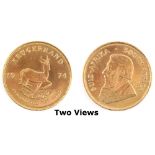 Property of a lady - gold coin - a 1974 South Africa gold krugerrand.