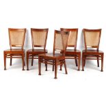 Property of a lady - a set of five hardwood side chairs with cane panelled backs (5).