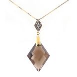 Property of a lady - a 14ct yellow gold smoky quartz & diamond pendant on chain necklace, the