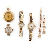 Property of a deceased estate - a 9ct gold fob watch; together with a 9ct gold watch strap; and