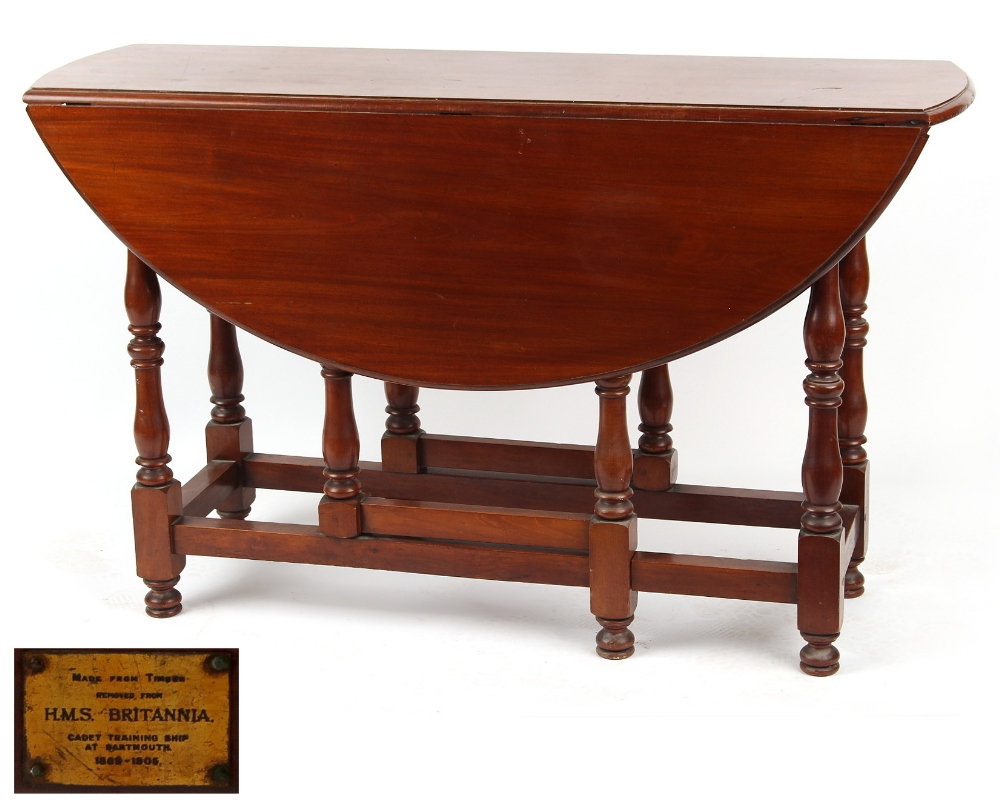 Property of a gentleman - a mahogany narrow gate-leg or wake table, with brass plaque inscribed '