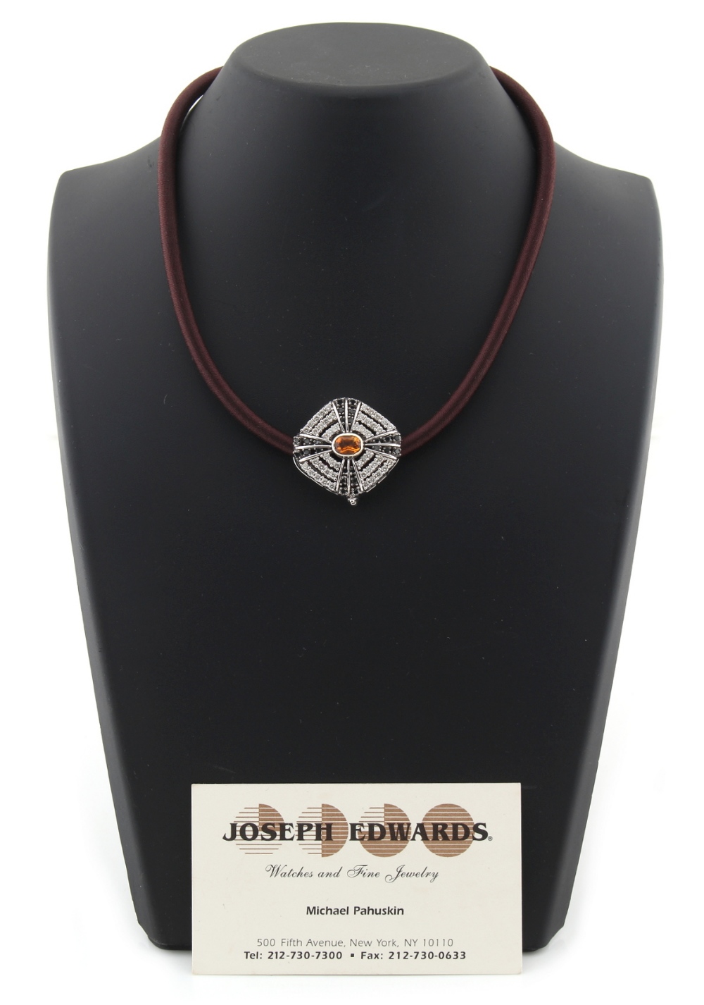 Property of a lady - a modern 14ct white gold black & white diamond and citrine necklet, boxed.