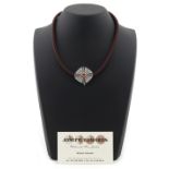 Property of a lady - a modern 14ct white gold black & white diamond and citrine necklet, boxed.