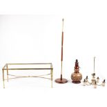 Property of a lady - a modern mahogany & brass lamp standard, 55ins. (139.8cms.) high; together with