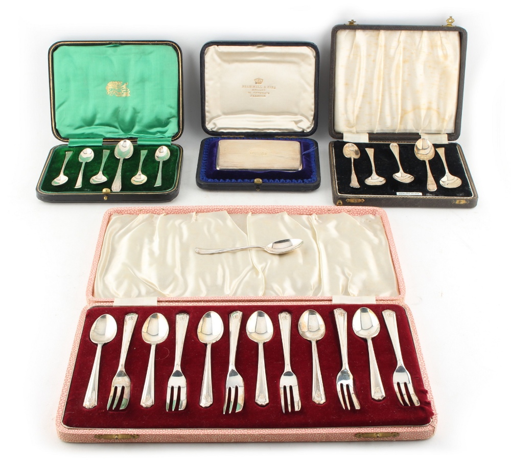 Property of a gentleman - a quantity of silver flatware including a cased set of six each gateau