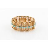 A good 18ct yellow gold & platinum turquoise & diamond bracelet, the thirteen round brilliant cut