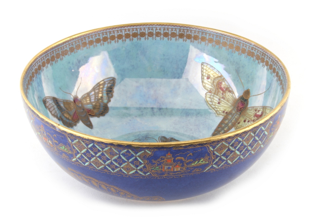 Property of a lady - a Carlton Ware Armand lustre bowl, the interior painted with four