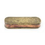 Property of a lady - an 18th century Dutch brass & copper tobacco box, with engraved decoration, 6.