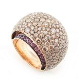De Grisogono - a fine 18ct yellow gold diamond & pink sapphire ring by de Grisogono, the estimated