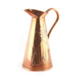 Property of a deceased estate - an Art Nouveau copper jug, by Joseph Sankey & Son, with embossed