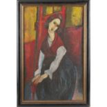 Property of a gentleman - after Amedeo Modigliani - SEATED WOMAN IN INTERIOR - oil on board, 20.75