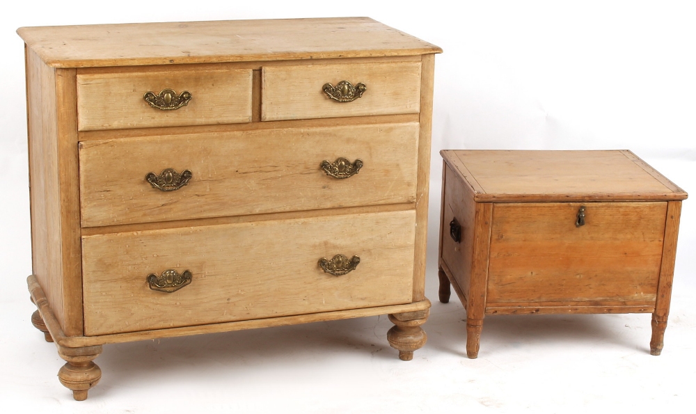 Property of a gentleman - a Victorian pine chest of two short & three long drawers, with turned