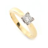 Property of a gentleman - an 18ct yellow gold diamond solitaire ring, the princess cut diamond
