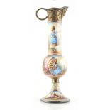 Property of a lady - a 19th century Viennese enamel slender ewer, the stem repaired, 6.3ins. (