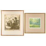Property of a lady - Kathleen Browne (1905-2007) - FAMILY IN PARK - etching, 12 by 11.8ins. (30.5 by