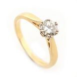 An 18ct yellow gold diamond solitaire ring, the round brilliant cut diamond approximately 0.45