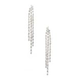 An attractive pair of 18ct white gold diamond tassel earrings, with post & clip fastenings, the