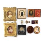 Property of a lady - a group of eight portrait miniatures including a pair of 19th century