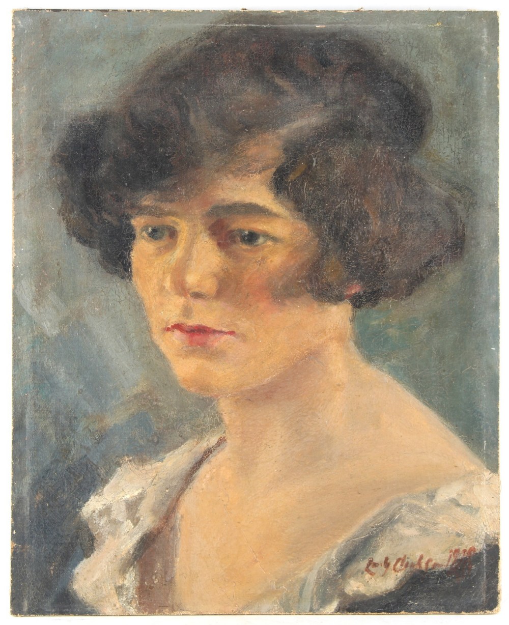 Property of a lady - Emily ...... (early 20th century) - PORTRAIT OF A YOUNG LADY - oil on canvas