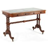 Property of a lady - a Victorian walnut writing table with green leather inset top above two