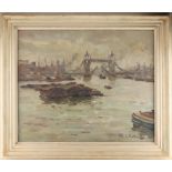 Jean De La Fontinelle (1900-1974) - TOWER BRIDGE THAMES SCENE - oil on canvas, 20 by 24ins. (51 by