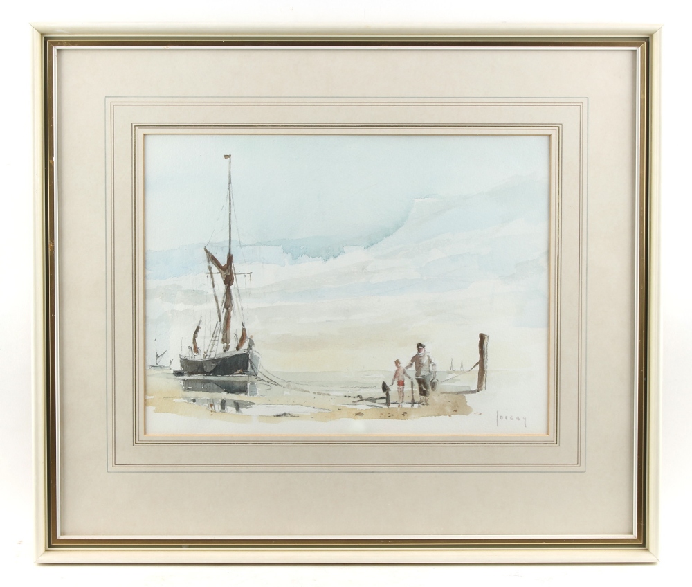 Richard Joicey RSMA (1925-1994) - WALKING ON THE BEACH - watercolour, 13.5 by 10ins. (34.3 by 25.