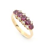 Property of a lady - an 18ct yellow gold five stone ruby & diamond ring, size M, approximately 3.3