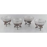 Property of a lady - a set of four Victorian silver & cut glass bonbon dishes, with stylised swan