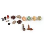 Property of a lady - a small quantity of agate cane handles, specimen marble eggs, etc. (a lot).