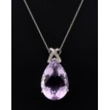 Property of a lady - a 14ct white gold pink amethyst & diamond pendant on 14ct white gold chain