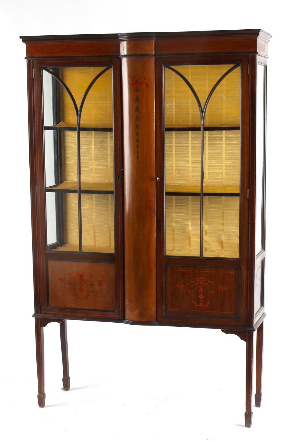 Property of a lady - an Edwardian two-door china display cabinet, with painted decoration, 41.75ins.