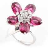 Van Cleef & Arpels - a fine 18ct white gold pink tourmaline & diamond trembleuse flower ring, the