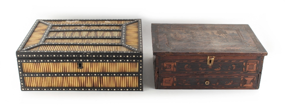 Property of a lady - a late 19th century Sinhalese porcupine quill box, the interior of the lid with - Image 2 of 2