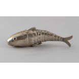 Property of a deceased estate - an early 20th century Continental silver articulated fish spice box,