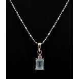 Property of a lady - an 18ct white gold aquamarine & diamond pendant on chain necklace, boxed.