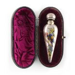 Property of a deceased estate - a Victorian silver & enamel scent flask, decorated in polychrome