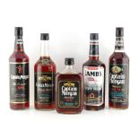 Property of a deceased estate - dark rum - various, 5 bottles, including Lamb's (one 75cl, two 70cl,