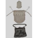 A private collection of handbags from a deceased estate - a white metal mesh purse with drawstring